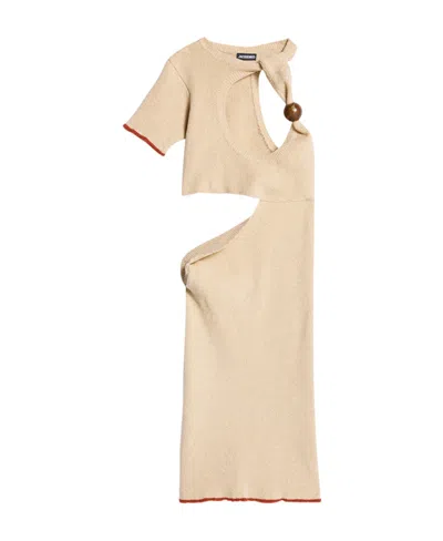 Jacquemus Asymmetric-design Knitted Dress In Nude