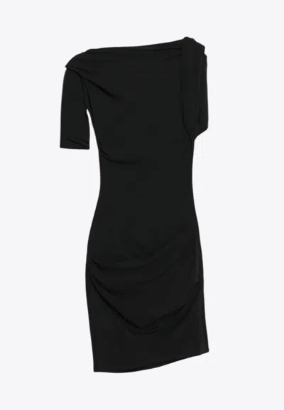 Jacquemus Asymmetric Draped Mini Dress In Black