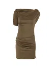 Jacquemus Asymmetric Green Mini Dress With Gathered Details In Brown