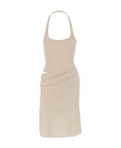 Jacquemus Asymmetric Halterneck Dress In White