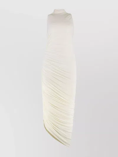 Jacquemus Asymmetric Hem Sleeveless High Neck Dress In White