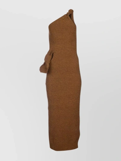 Jacquemus Asymmetric Knit Midi Dress In Brown