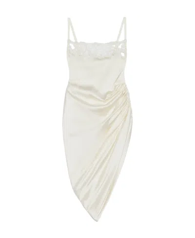 Jacquemus Embroidered Mini Dress Lace Detailing In Cream