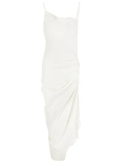 Jacquemus Asymmetric Midi Dress In White