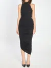 Jacquemus The Piazza Asymmetric Gathered Stretch-jersey Turtleneck Dress In Black