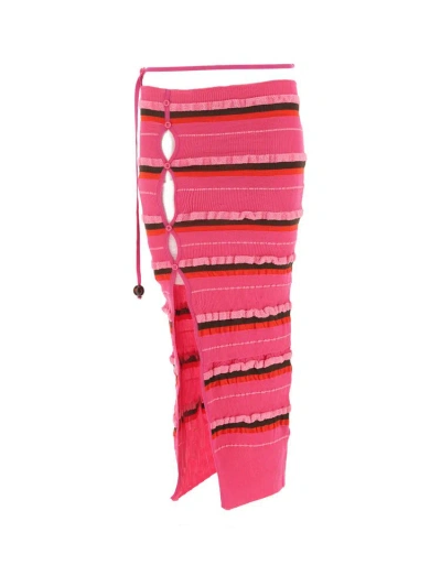 Jacquemus Asymmetric Striped Skirt In Pink