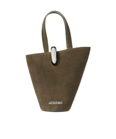 Jacquemus Asymmetric Suede Mini Bucket Bag In Green