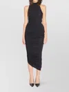 Jacquemus The Piazza Asymmetric Gathered Stretch-jersey Turtleneck Dress In Black