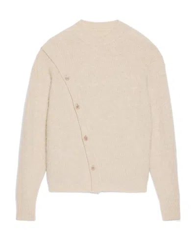 Jacquemus Asymmetrical Buttons Crewneck Knit Sweater In Nude