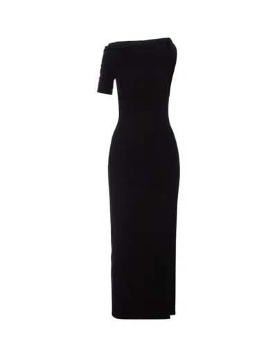 Jacquemus Asymmetrical Draped Dress In Black