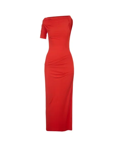 Jacquemus Asymmetrical Draped Dress In Red