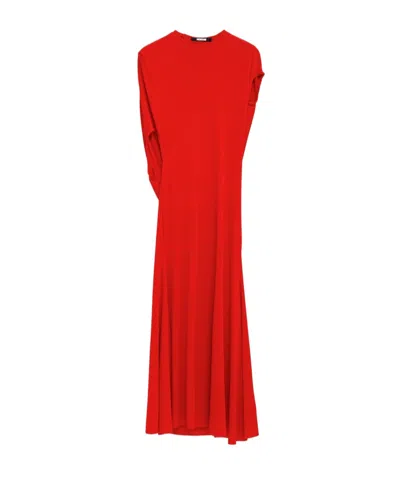 Jacquemus Asymmetrical Draped Dress In Red