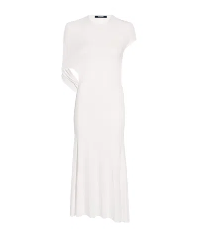 Jacquemus White Long Dress With Round Neck And Maxi Cut-out On The Rear In Viscose Blend Woman
