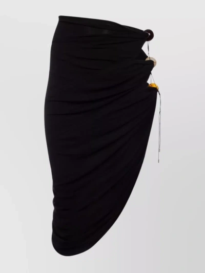 Jacquemus Asymmetrical Draped Metallic Skirt In Black