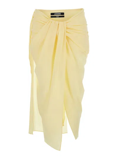 Jacquemus Asymmetrical Draped Midi Skirt With Hidden Side Zip In Tech Fabric In Multi