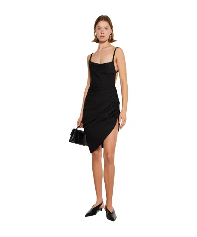 Jacquemus Asymmetrical Gathered Dress In Black