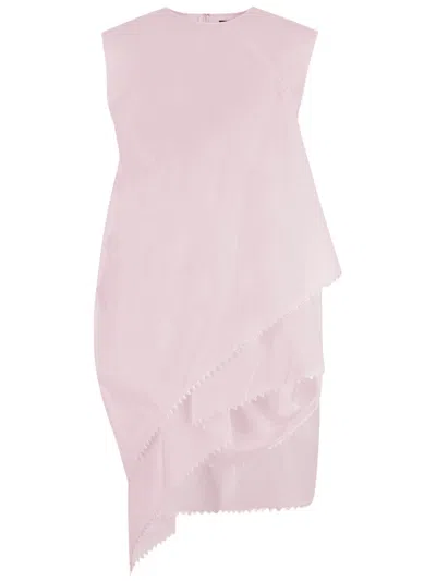 Jacquemus Asymmetrical Layered Cotton Dress With Mandarin Collar In Pink
