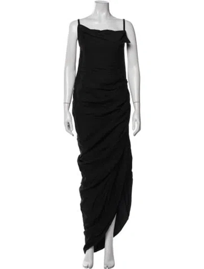 Pre-owned Jacquemus Asymmetrical Long Dress In Black