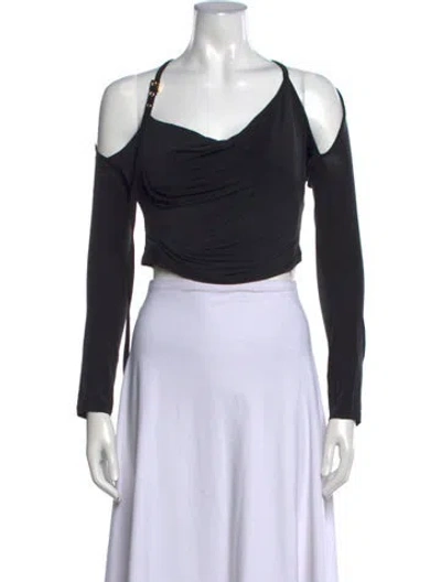 Pre-owned Jacquemus Asymmetrical Long Sleeve Crop Top In Black