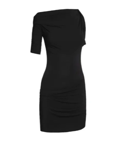 Jacquemus Asymmetrical Offshoulder Dress In Black
