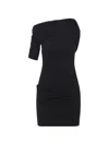 Jacquemus La Mini Robe Drapeado Blue One-shoulder Mini Dress With Ruched Details In Viscose Blend Stretch Woma In Black