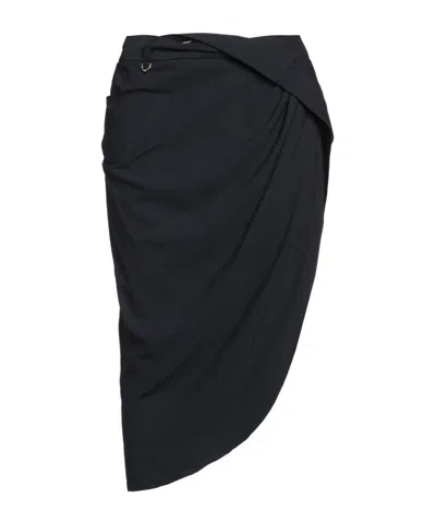 Jacquemus Asymmetrical Solid-color Mini Skirt In Black
