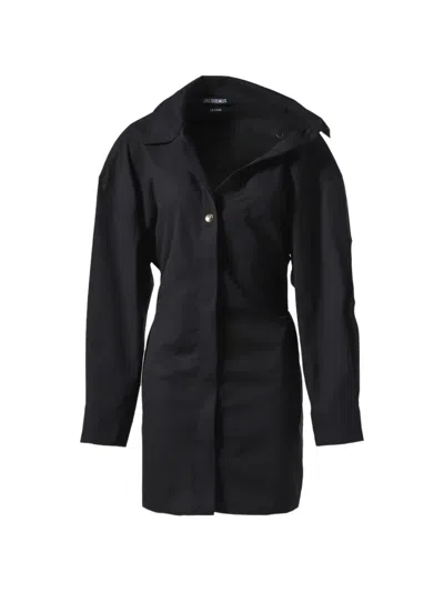 Jacquemus Asymmetric-neck Belted Coat In Black