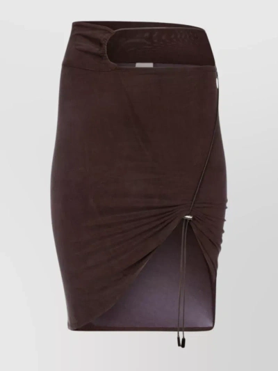 Jacquemus Asymmetry Draped Knee Skirt In Brown