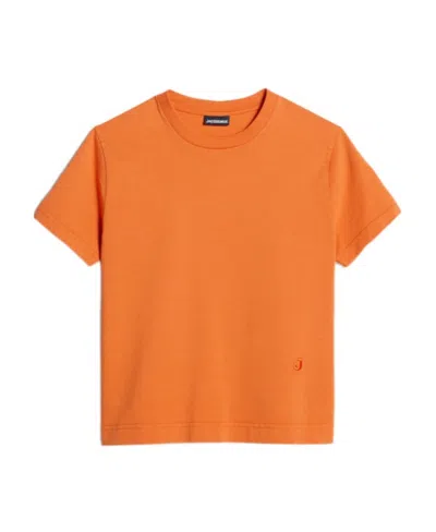Jacquemus Ava Logo-embroidered Cotton T-shirt In Orange