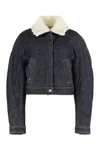 Jacquemus Le Bomber De-nimes Ovalo Blue Jacket With Fur Collar And Two Front Welt Pockets In Denim Woman In Blue