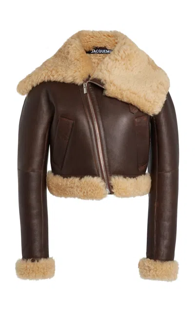 Jacquemus Aviator Shearling Jacket In Brown