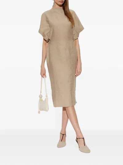 Jacquemus Back-slit Linen Midi Dress In Gold