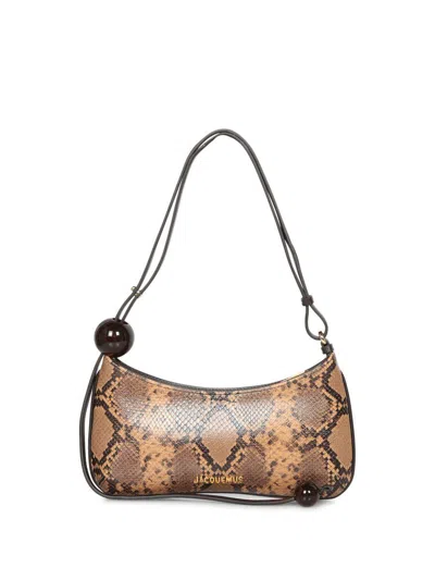 Jacquemus Bag The Bisou Perle In Brown Embossed Python Leather