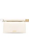Jacquemus Ivory Leather Clutch Bag With Logo Plaque And Gold Details In Beige
