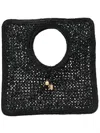 Jacquemus Carre Spiaggia Embellished Braided Raffia Tote In Black