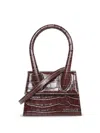 Jacquemus Le Chiquito Croc-embossed Leather Clutch In Brown