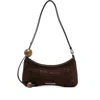 Jacquemus Le Bisou Perle Embellished Leather-trimmed Croc-effect Suede Shoulder Bag In Brown