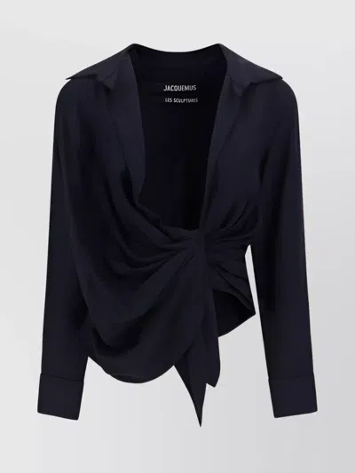 Jacquemus Bahia Asymmetrical Collar Shirt In Black