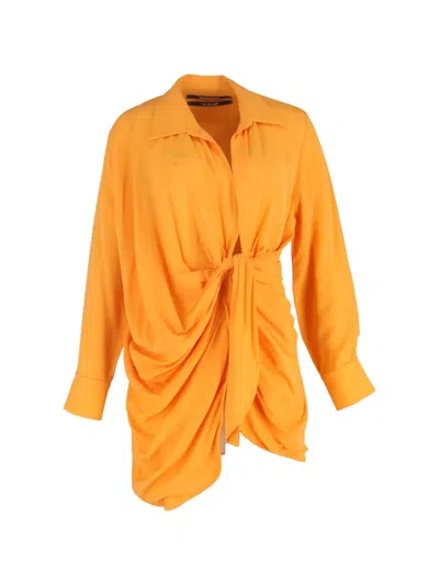 Pre-owned Jacquemus Bahia Draped Mini Dress In Orange