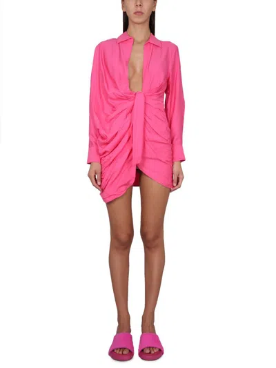 Jacquemus Bahia Draped Mini Shirtdress In Pink