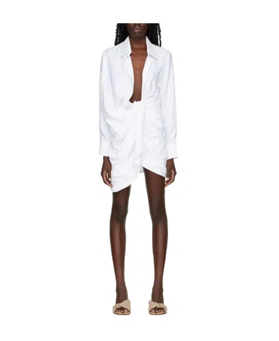 Jacquemus Bahia Tied Long-sleeved Dress In White