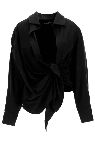 Jacquemus Spread-collar Tie-fastening Top In Black