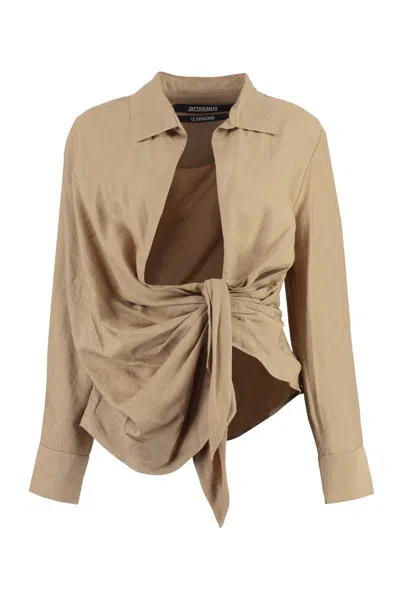 Jacquemus Bahia Knot-detail Blouse In Nude