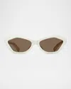 Jacquemus Bambino Acetate Cat Eye Sunglasses In White Yellow Gold Brown