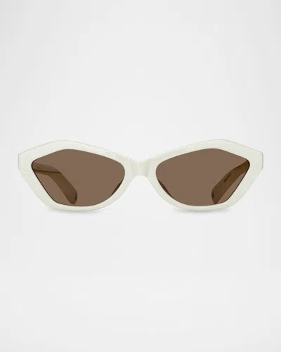 Jacquemus Bambino Acetate Cat Eye Sunglasses In White Yellow Gold Brown
