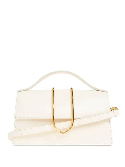 Jacquemus Bambino Metal Detail Ostrich Effect Tote Bag In White