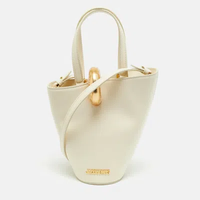 Pre-owned Jacquemus Bambola Le Petit Light Ivory Leather Tote In White