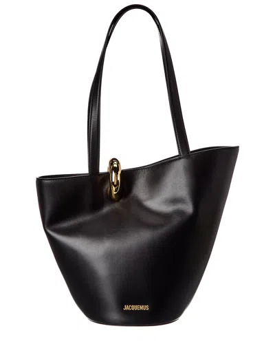 Jacquemus Bambola Medium Leather Tote In Black
