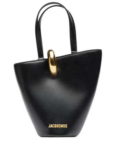 Jacquemus Bambola Small Leather Bucket Bag In Black