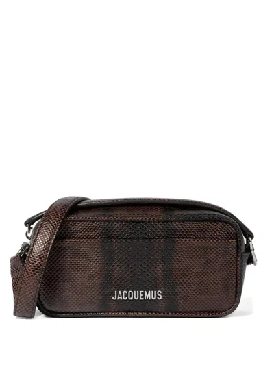 Jacquemus Baneto Shoulder Bag With Snakeskin Embossing In Brown